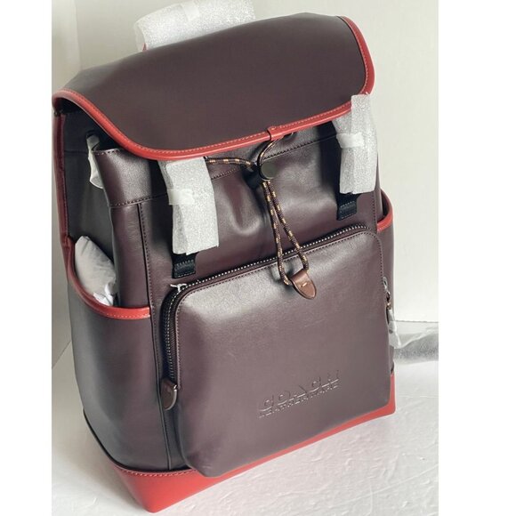 Coach Backpack Mens League Flap Large Leather Oxblood Red C5342 Laptop Sleeve - Picture 5 of 13